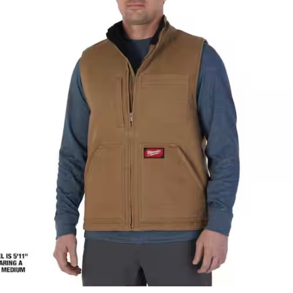 Men's Medium Brown Heavy-Duty Sherpa-Lined Vest with 5-Pockets - Picture 6 of 9